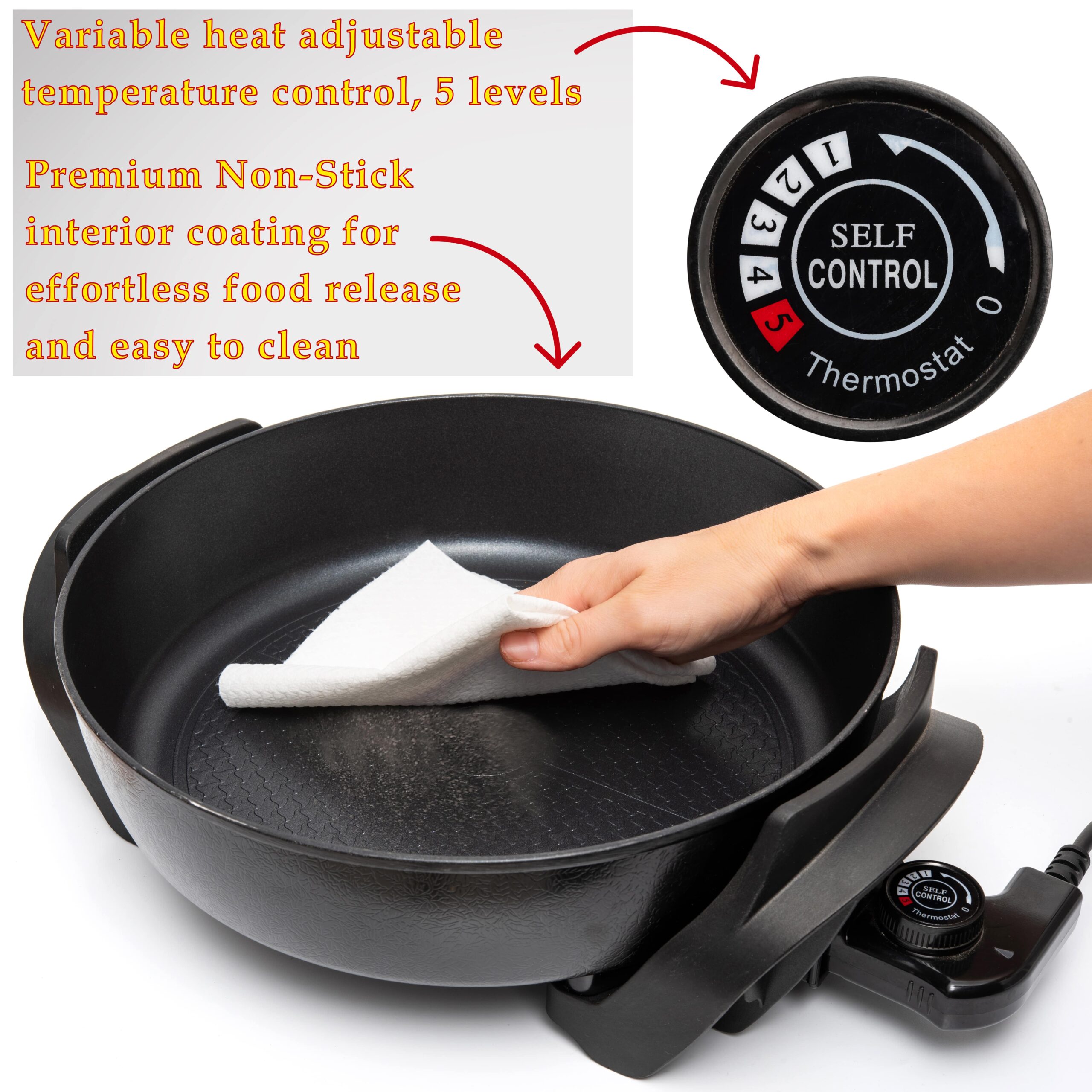 Moss & Stone Nonstick Electric Skillet 12 Inch Aluminum Electric Fryer