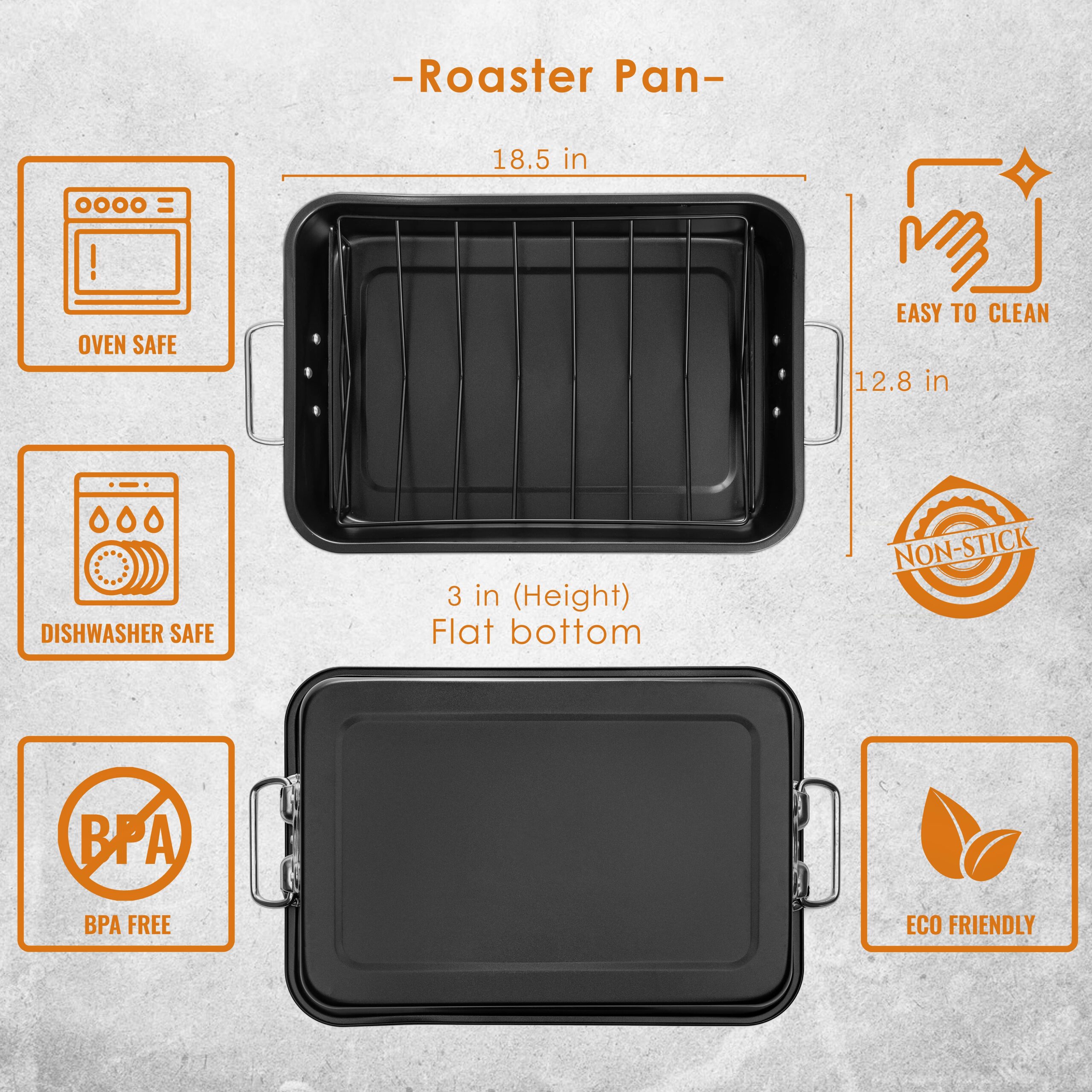 Carbon Steel Roaster Pan With “V” Shape Removable Roasting Rack Set,18 ...