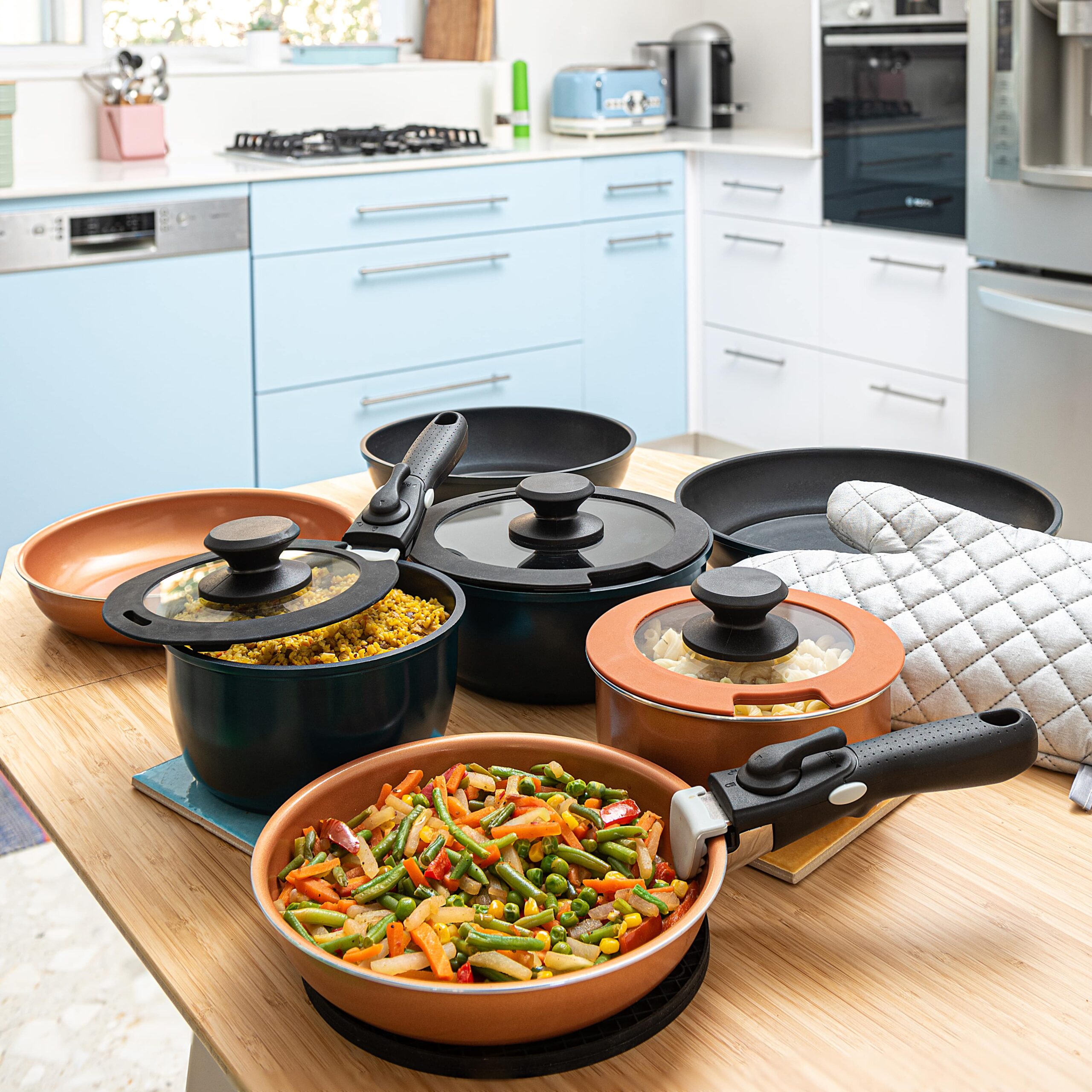 Aluminum Pots And Pans Set Nonstick, Removable Handle Cookware, Stackable Pots And Pans Set ...