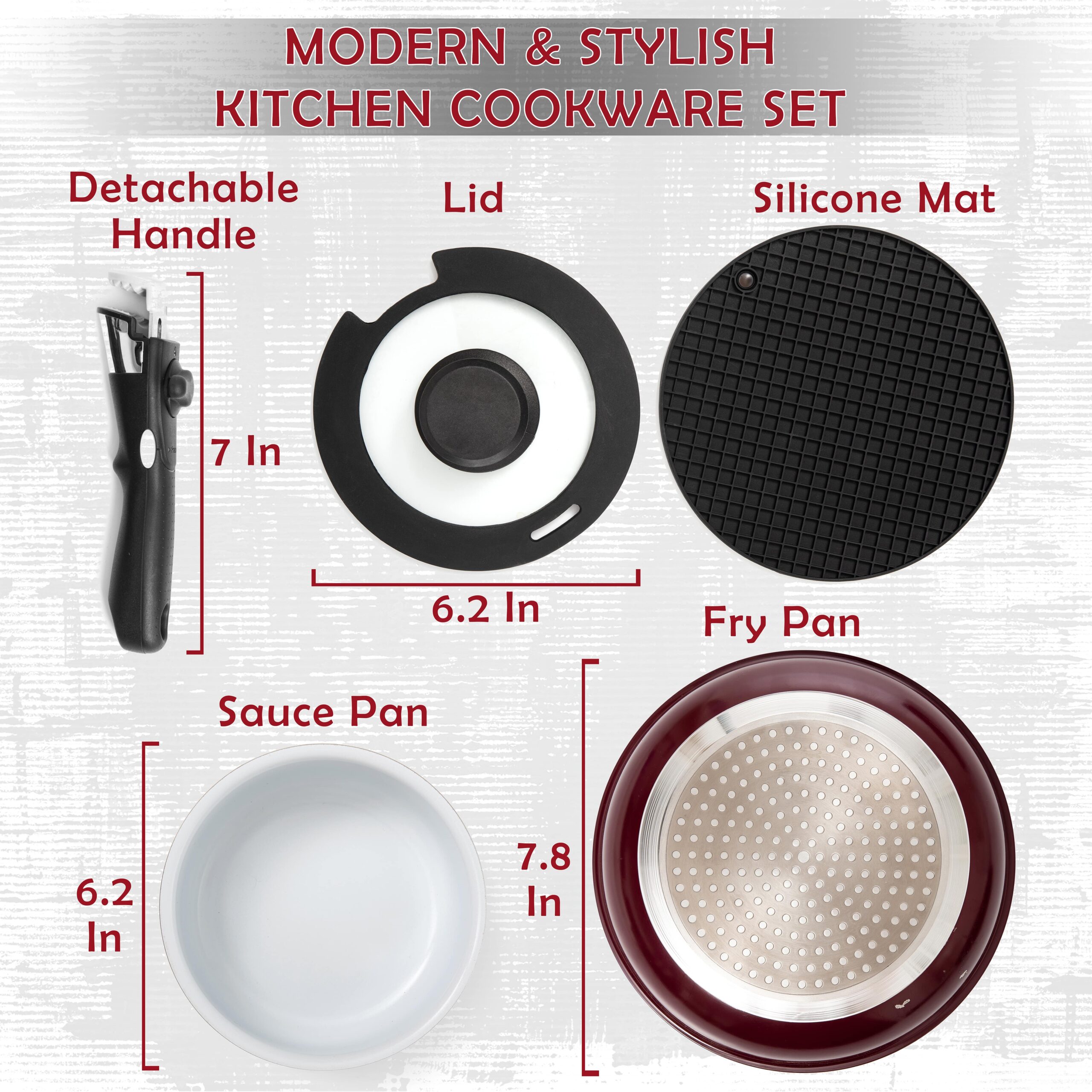 Aluminum Pots And Pans Set Nonstick, Removable Handle Cookware