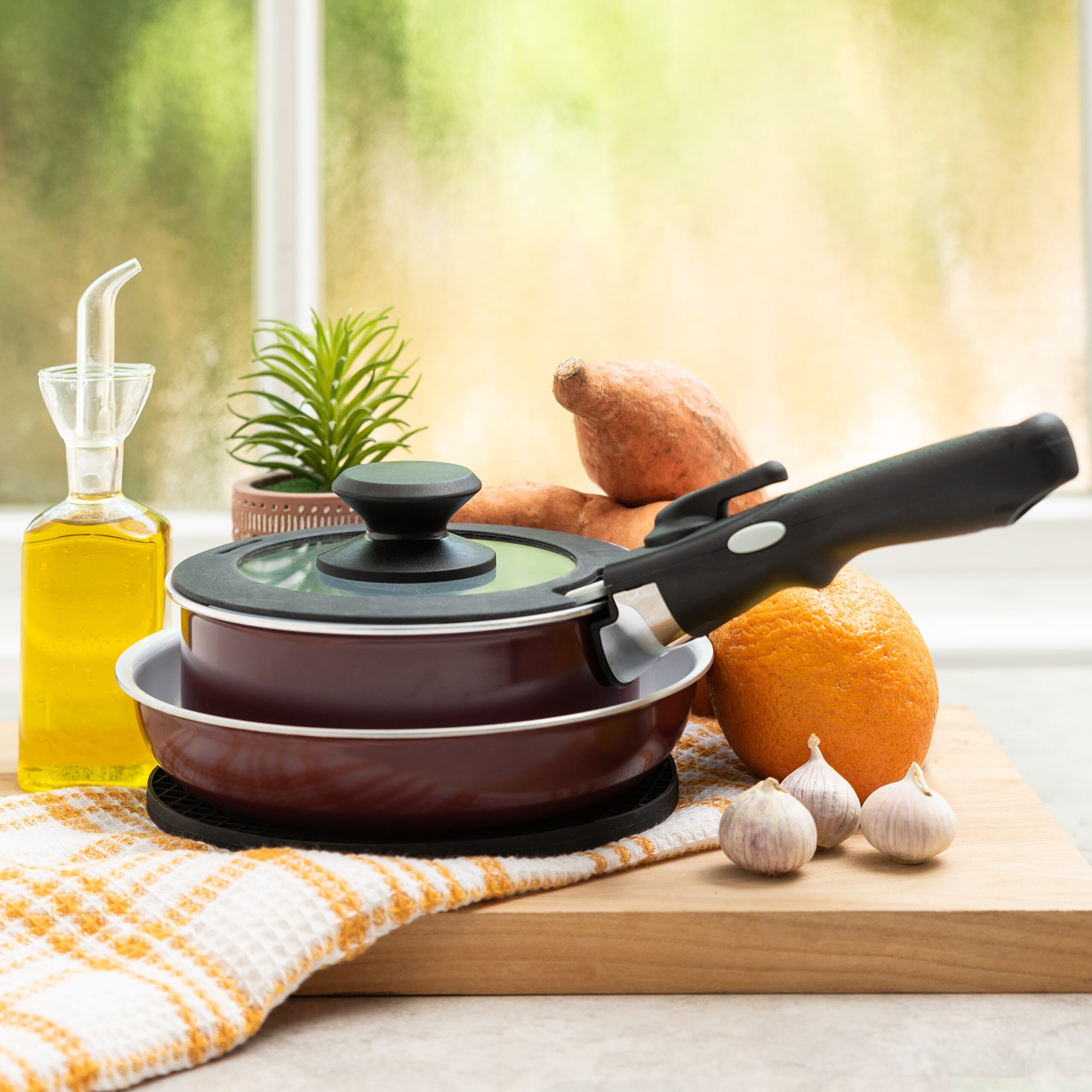 Aluminum Pots And Pans Set Nonstick, Removable Handle Cookware