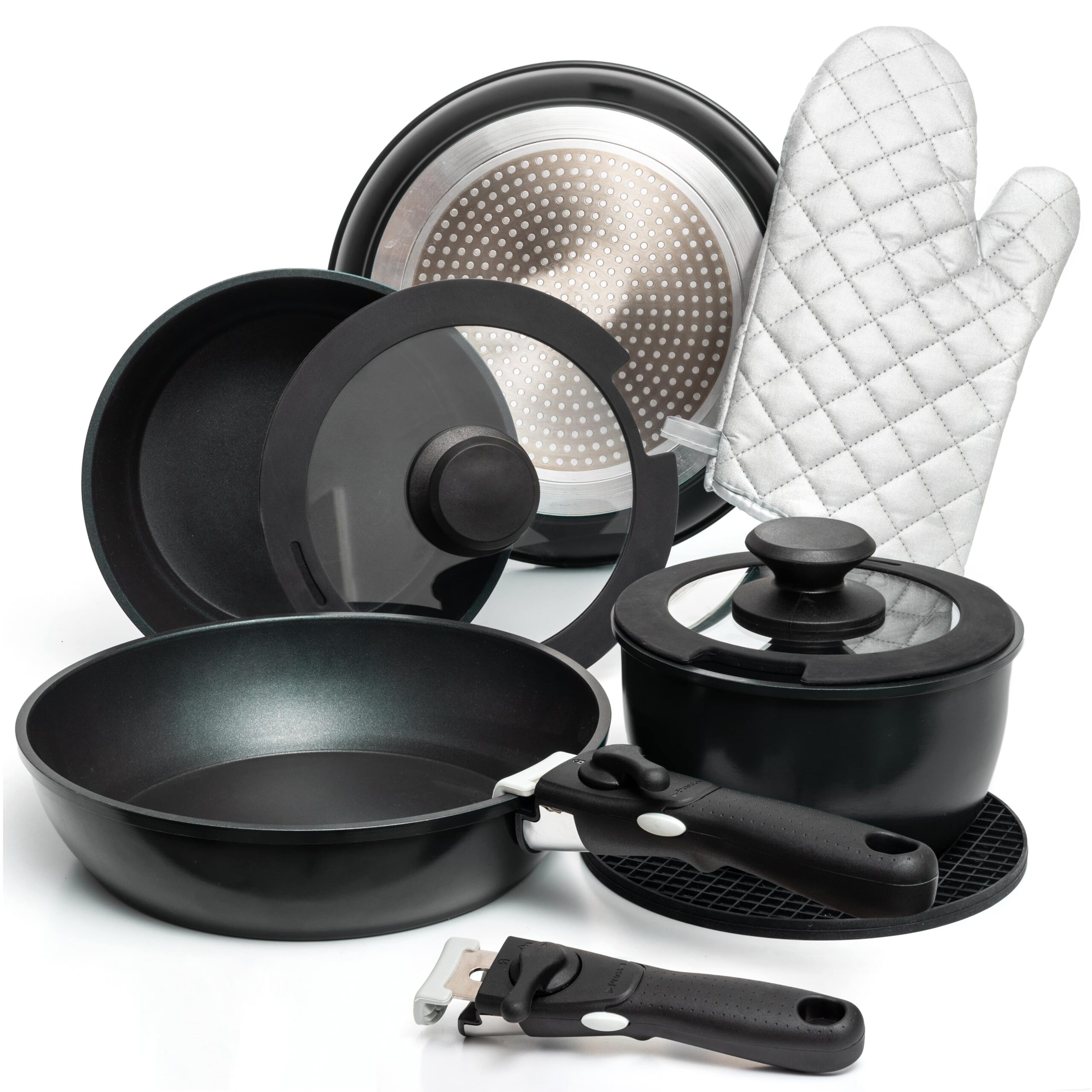 Moss & Stone Aluminum Pots And Pans Set Nonstick, Removable Handle 