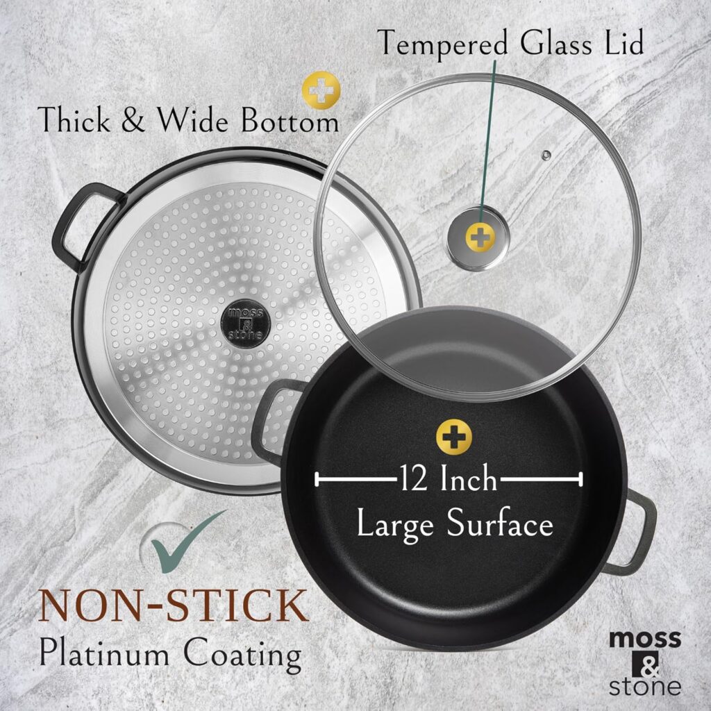 12 Inch Large Skillet With Lid, 5 Quart Saute Pan With Lid, Dishwasher ...